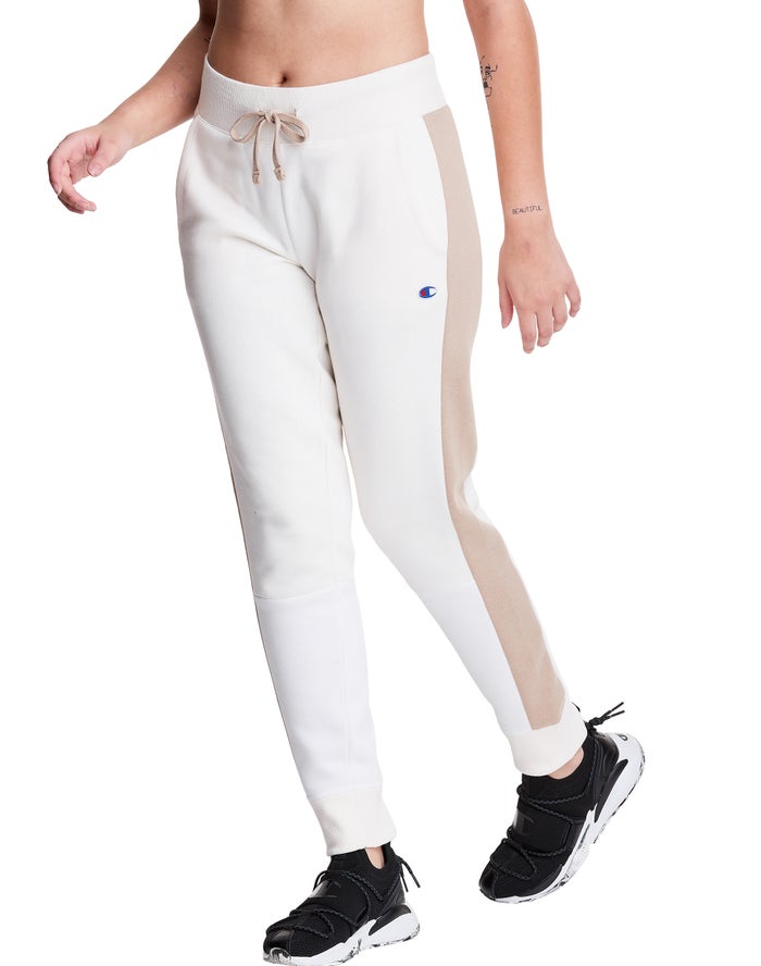 Champion Womens Joggers NZ - Colorblock Stripe Fleece White ( 7692-ZCDRY )